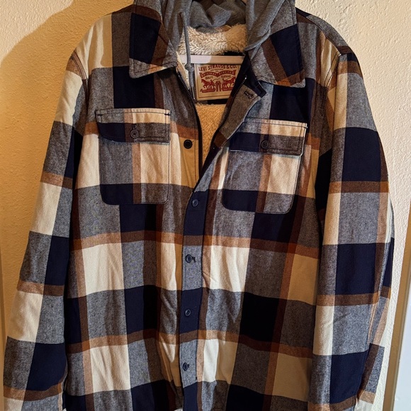 Levi's Navy and Tan Plaid Shirt Jacket - Picture 1 of 9